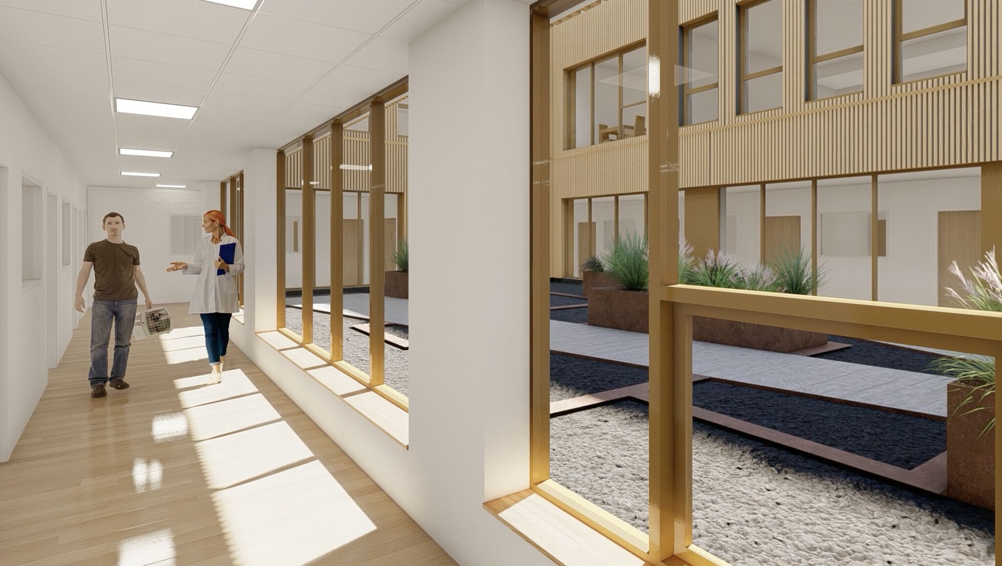 Couloir et patio, Centre Hospitalier de l'Ecole Vétérinaire