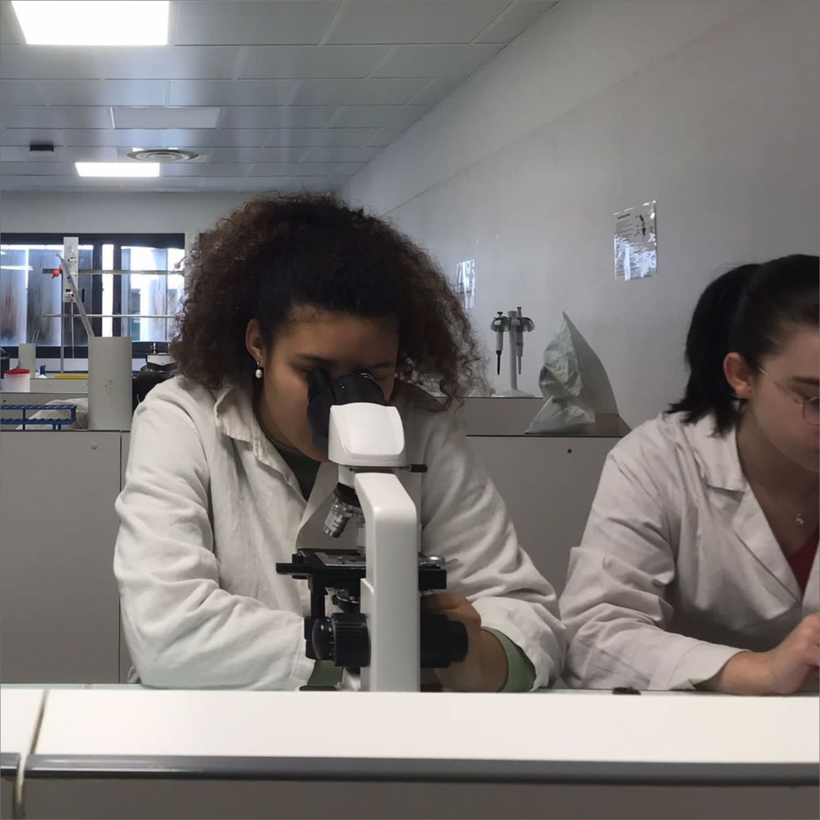Etudiants avec un microscope
