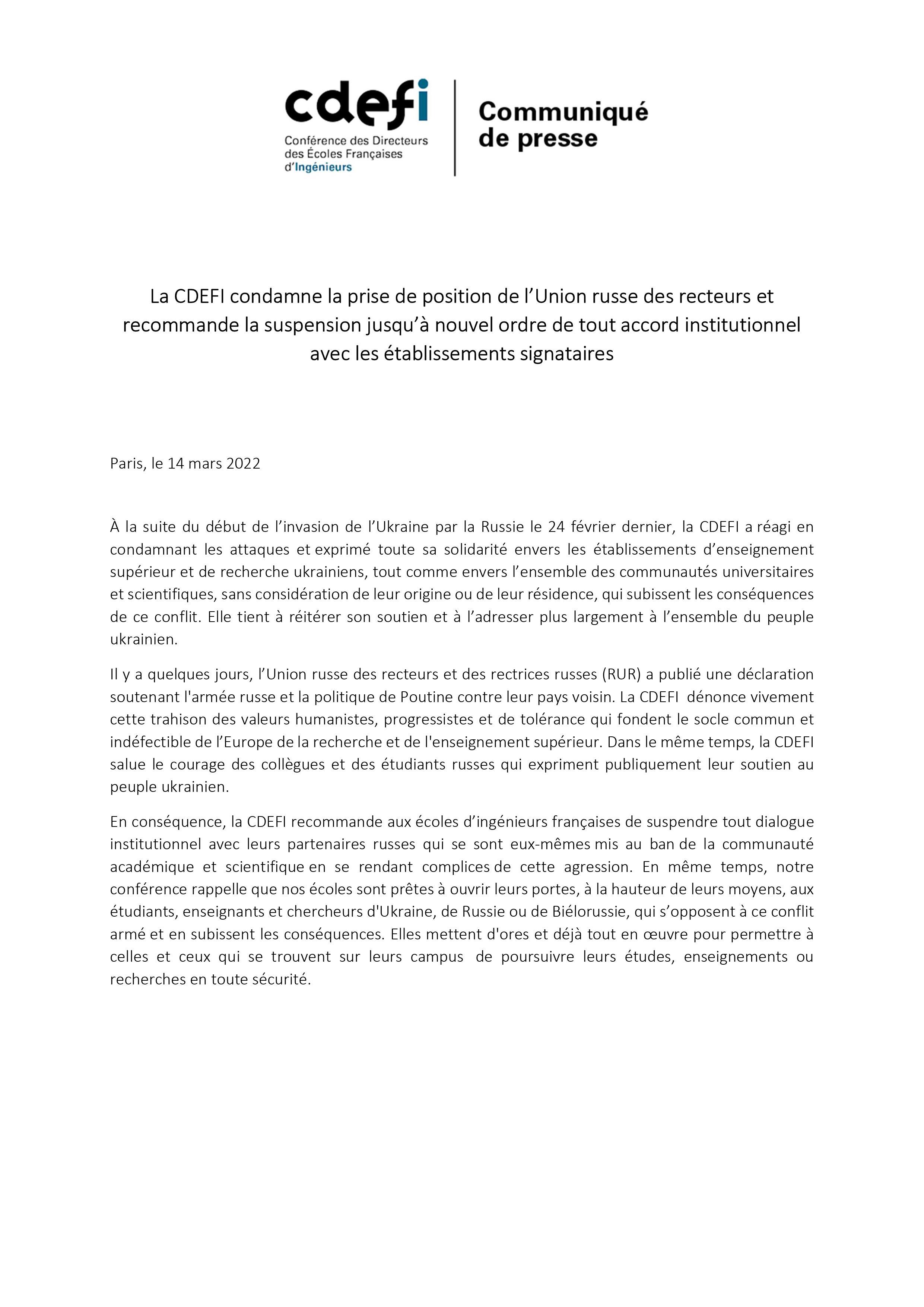 Communiqué presse CDEFI